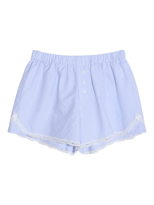 Women's lace shorts wear elastic waist striped casual pants