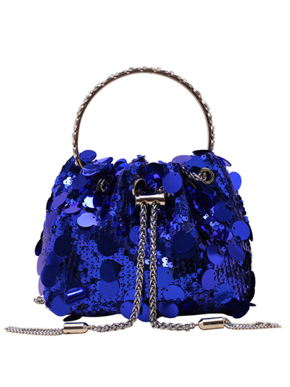 Metal tassel sequin evening bag hand-held crossbody bucket lipstick bag