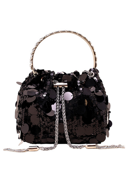 Metal tassel sequin evening bag hand-held crossbody bucket lipstick bag