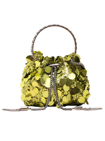 Metal tassel sequin evening bag hand-held crossbody bucket lipstick bag