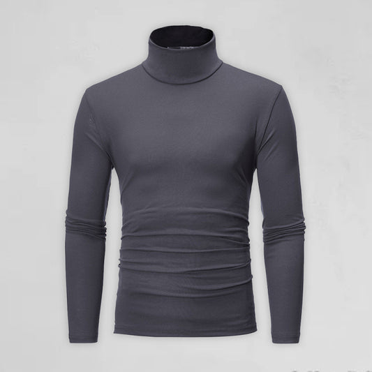 Men's Bottom Shirt Solid Color Casual High Collar Design Long Sleeve T-Shirt