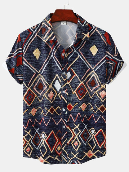 Men's Floral Print Design Sleeve Beach Vacation Shirt
