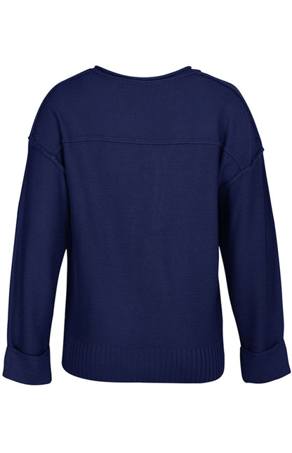 Women's Solid Color V Neck Single Breasted Sweater