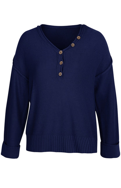 Women's Solid Color V Neck Single Breasted Sweater