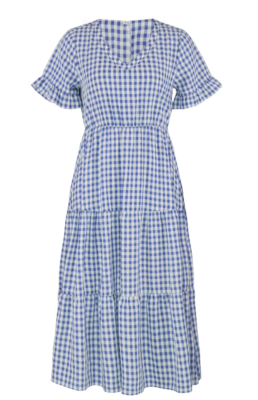 Women's spring and summer sexy big swing skirt plaid temperament dress