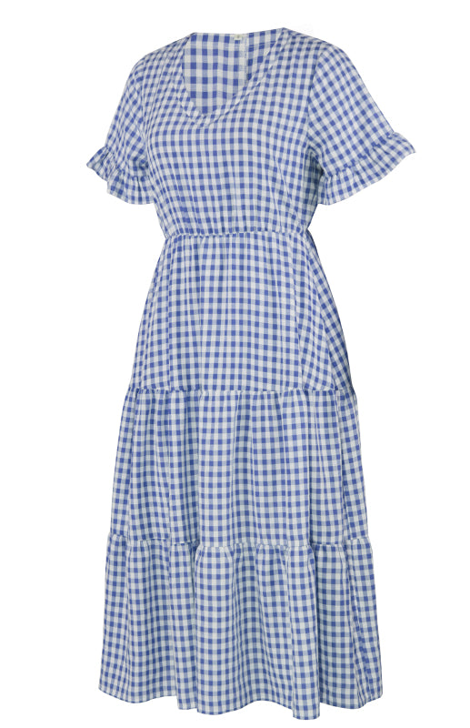 Women's spring and summer sexy big swing skirt plaid temperament dress