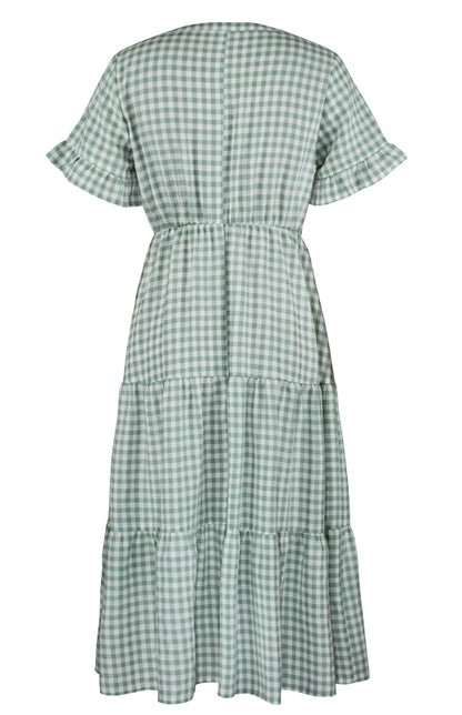 Women's spring and summer sexy big swing skirt plaid temperament dress