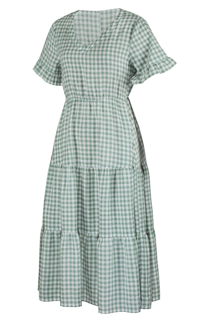 Women's spring and summer sexy big swing skirt plaid temperament dress