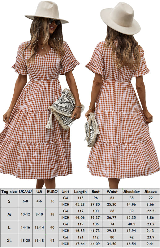 Women's spring and summer sexy big swing skirt plaid temperament dress