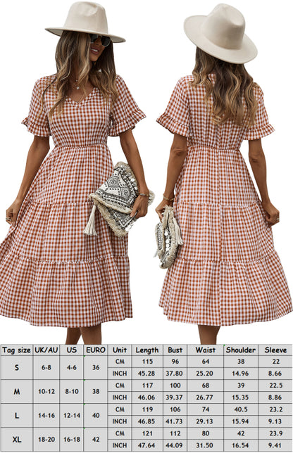 Women's spring and summer sexy big swing skirt plaid temperament dress
