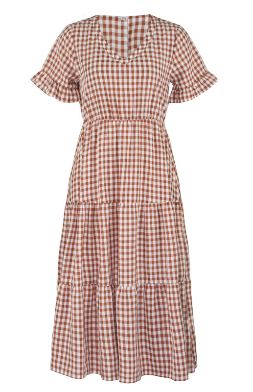 Women's spring and summer sexy big swing skirt plaid temperament dress