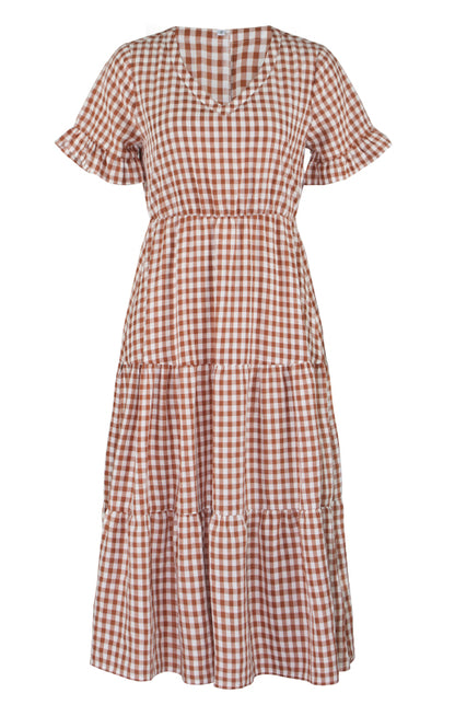 Women's spring and summer sexy big swing skirt plaid temperament dress
