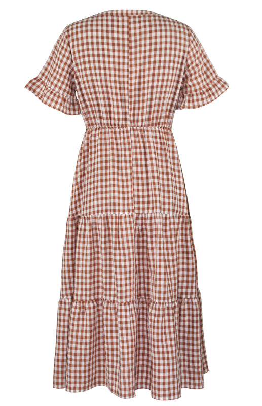 Women's spring and summer sexy big swing skirt plaid temperament dress