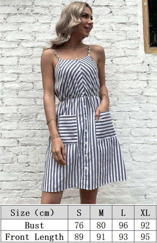 Women's Slip Dress Grey Striped Cotton Linen Dress