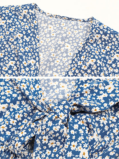 Fashion Women's Bow Knot Blue Elegant Dress Women's Summer