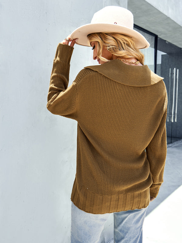 Womanly temperament sexy shirt collar sweater top