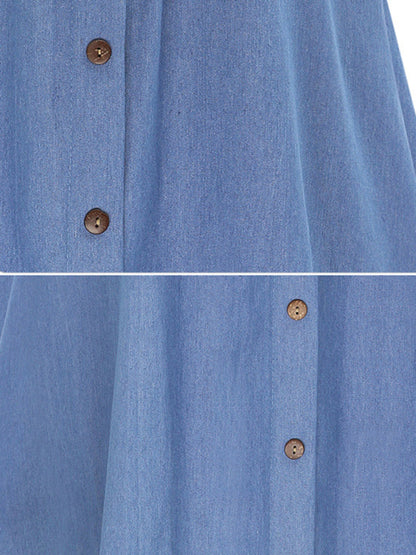 Women's Solid Denim Button-Front Skirt