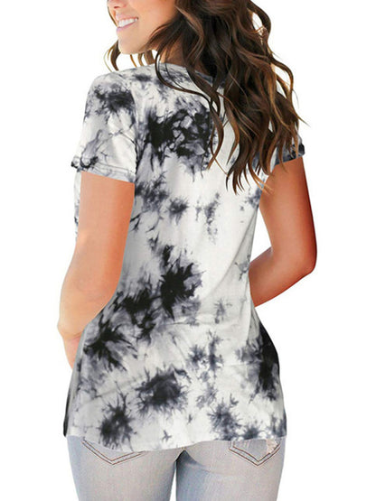 Women's wear European and American street trendsetter pullover tie dyed V-neck women's T-shirt women