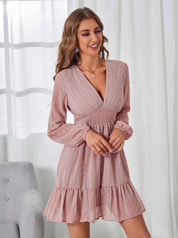 Women's solid elegant polka dot jacquard dress