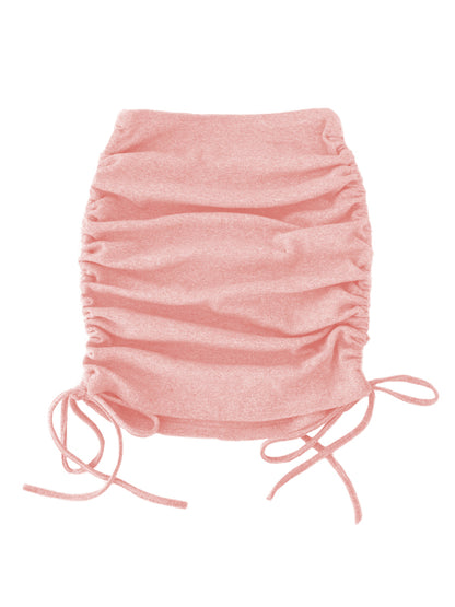 Women's Knit Rib Side Drawstring Stretch Ruffle Skirt