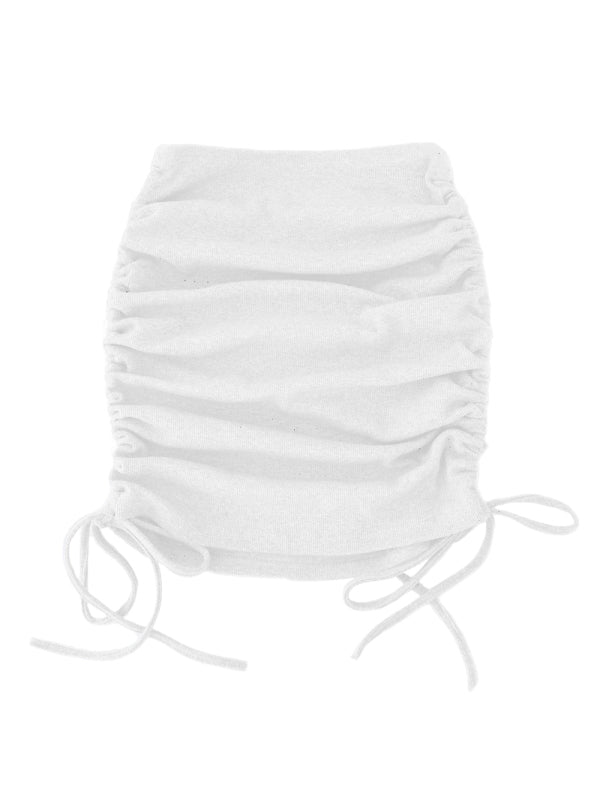 Women's Knit Rib Side Drawstring Stretch Ruffle Skirt