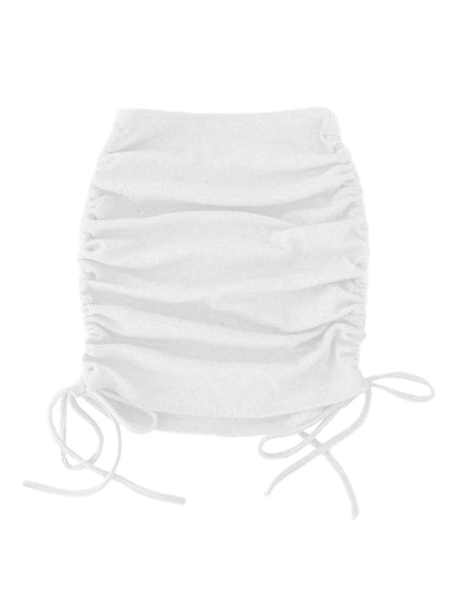 Women's Knit Rib Side Drawstring Stretch Ruffle Skirt