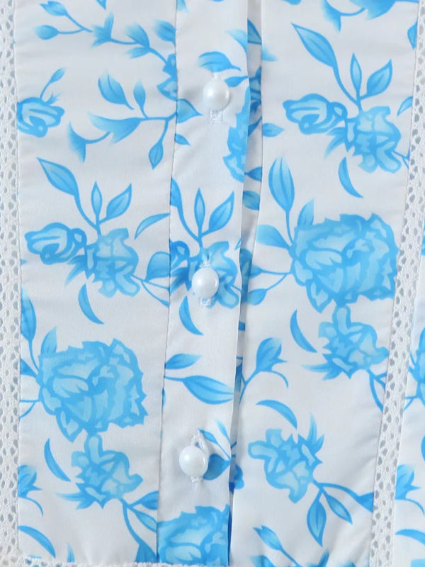 New European and American fashion temperament small fresh V-neck layered floral skirt