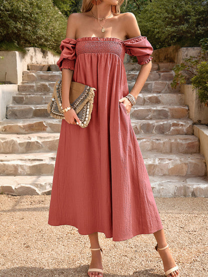 Women's pure color temperament elegant square collar two-wear long skirt with one word collar