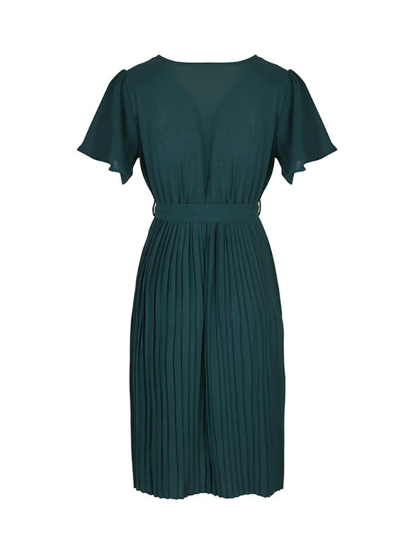 Women's Solid Color Pleated French Elegant Dress
