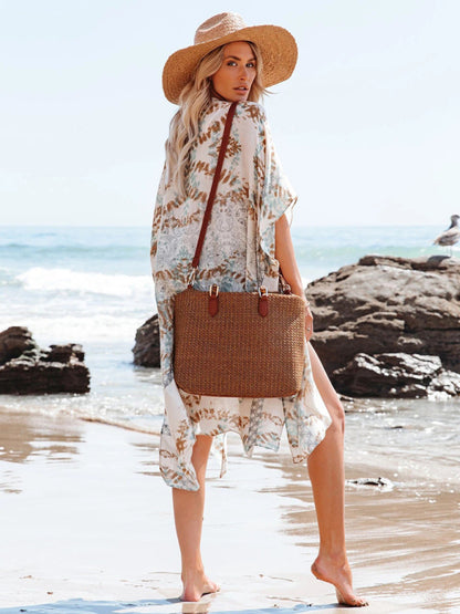 New mid-length slit chiffon printed beach sunscreen blouse holiday style