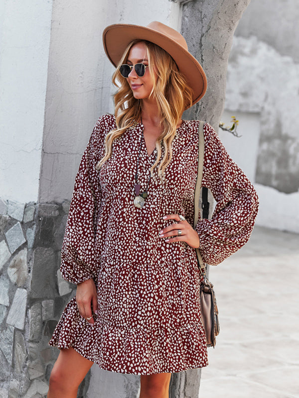 New Leopard Print Long Sleeve Casual Holiday Dress