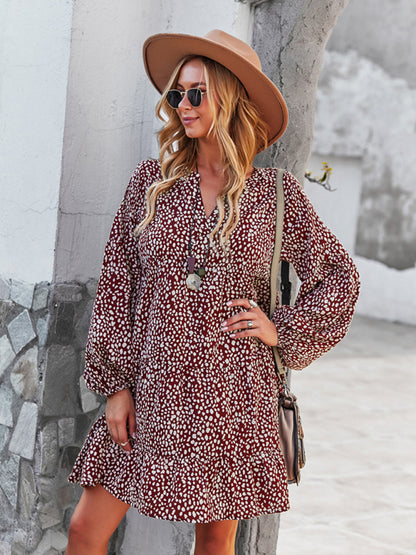 New Leopard Print Long Sleeve Casual Holiday Dress