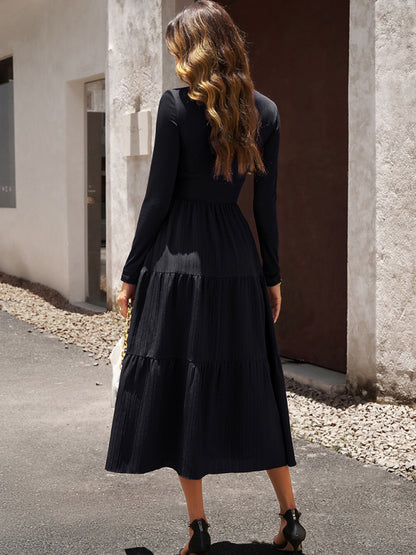 Women's Autumn Long Dress Temperament Commuting V-neck Long-sleeve Temperament Elegant Dress