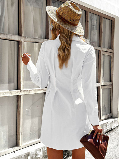 Ladies Fashion Solid Color Shirt Dress