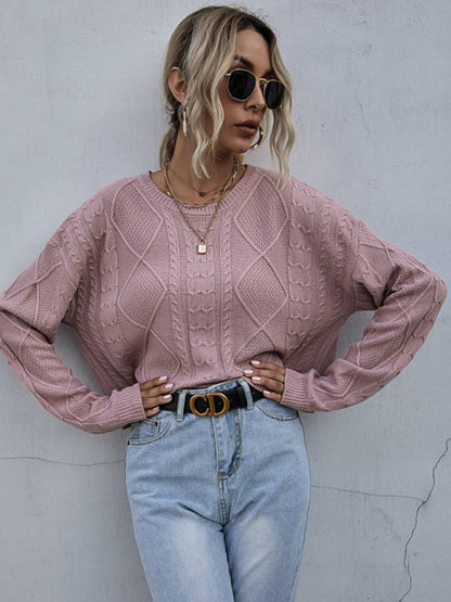 New loose long sleeve thin twist solid color sweater