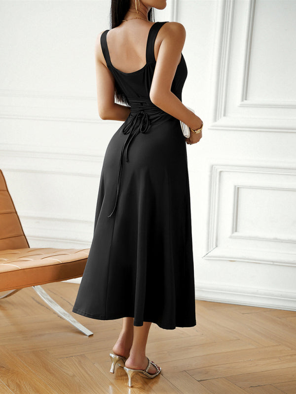 Fashion women's new sexy and elegant solid color suspender dress