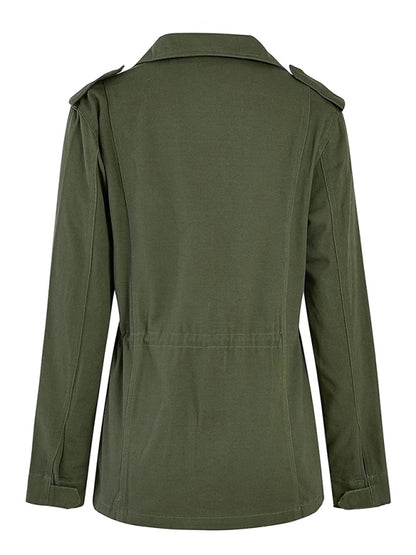 Slim fashion trendy solid color loose zippered multi-pocket jacket women's coat