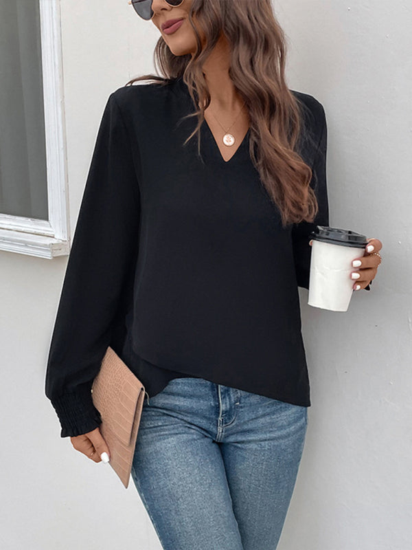 V-neck elegant loose fit women's shirt