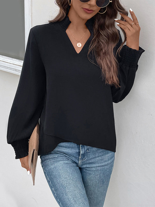 V-neck elegant loose fit women's shirt