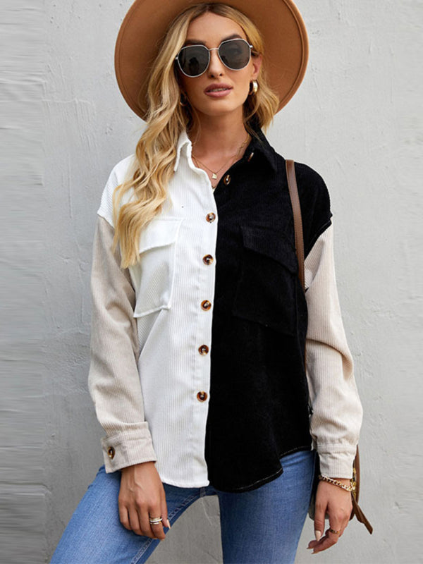 Women's Contrast Color Shirt Style Single Breasted Casual Jacket Top