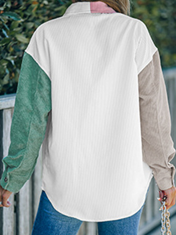 Women's Contrast Color Shirt Style Single Breasted Casual Jacket Top