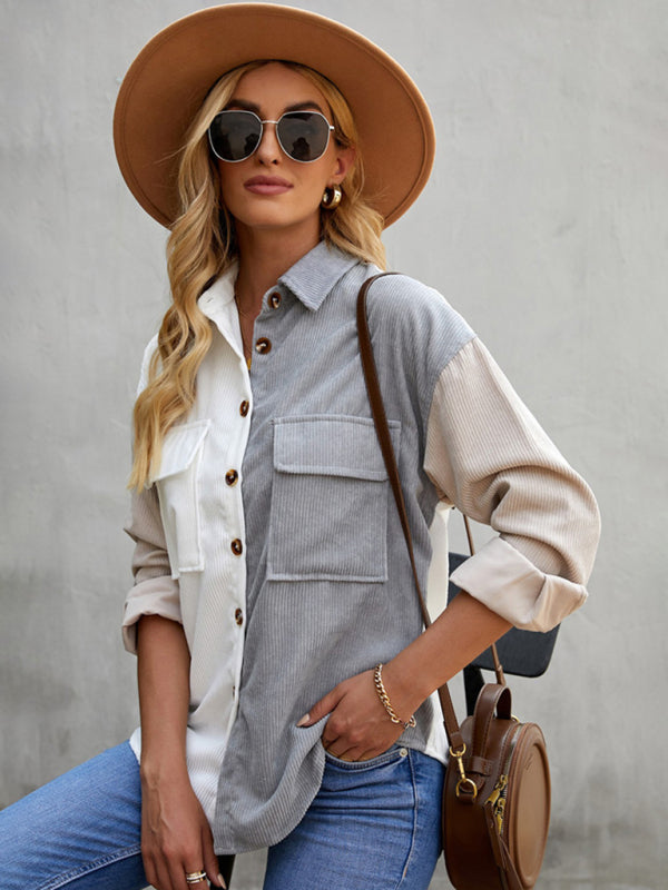 Women's Contrast Color Shirt Style Single Breasted Casual Jacket Top