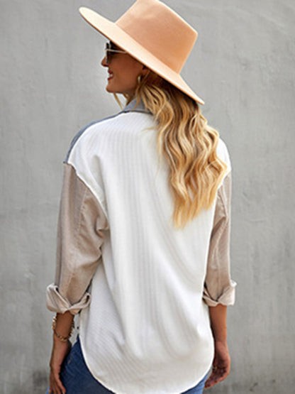 Women's Contrast Color Shirt Style Single Breasted Casual Jacket Top
