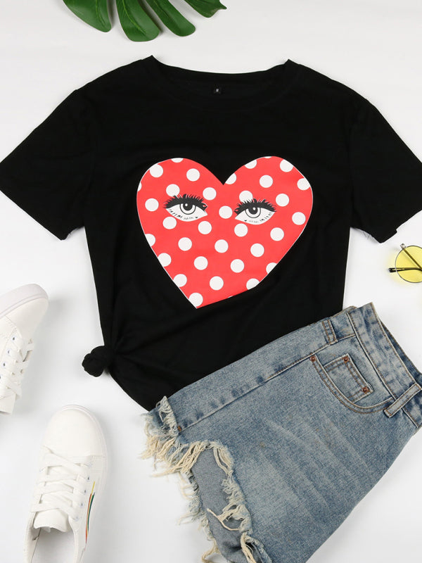 Women's Round Neck Short Sleeve Printed Valentine's Day Casual T-Shirt