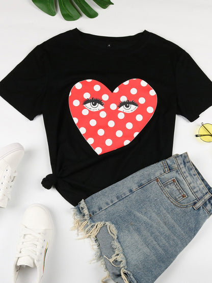 Women's Round Neck Short Sleeve Printed Valentine's Day Casual T-Shirt