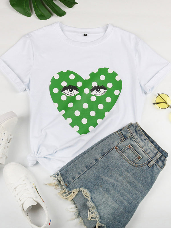 Women's Round Neck Short Sleeve Printed Valentine's Day Casual T-Shirt