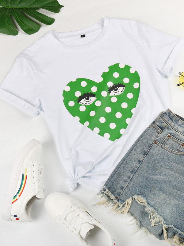 Women's Round Neck Short Sleeve Printed Valentine's Day Casual T-Shirt