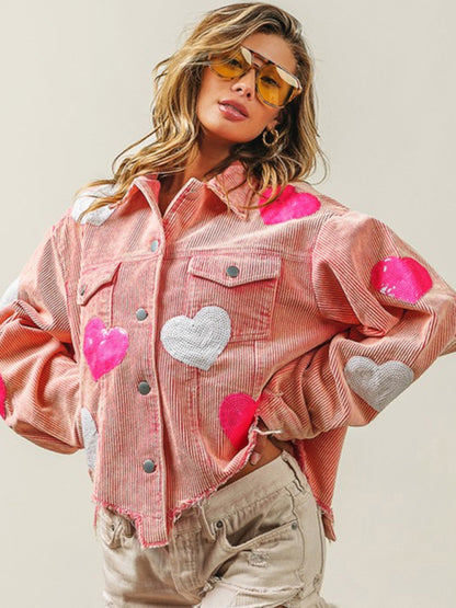 Valentine's Day Love Sequin Jacket Raw Edge Corduroy Women's Jacket