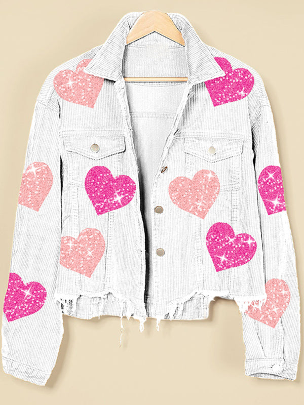 Valentine's Day Love Sequin Jacket Raw Edge Corduroy Women's Jacket