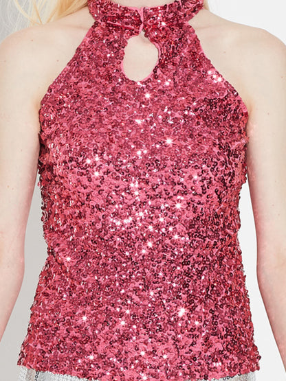 Women's New Fashion Sexy Sleeveless Slim Pullover Sequined Top